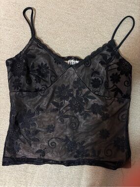 groove Black Sheer Floral Lace Cami with Spaghetti Straps